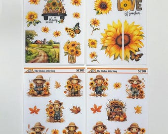 Sunflower Scarecrow Planner Stickers: Fall Journaling, Bujo, Hobonichi Weeks
