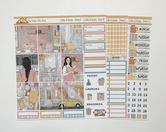 Coffee & Books Planner Sticker Kit, Fall Weekly Planner Kit, Autumn Stickers, Vertical Planner Sticker Kit, a la carte stickers