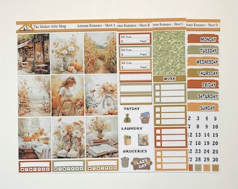 Autumn Romance Planner Sticker Kit, Fall Weekly Vertical Planner (Removable Matte)