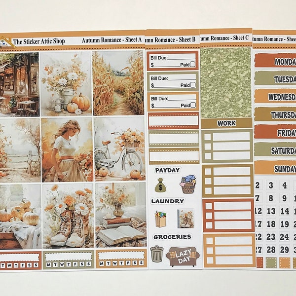 Autumn Romance Planner Sticker Kit, Weekly Fall Planner Kit, Autumn Stickers, Vertical Planner Sticker Kit, a la carte stickers