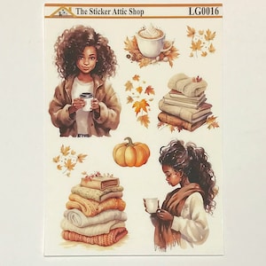 African American LG0016 Cozy Fall Deco Planner Stickers, Hobonichi Weeks, Bujo Stickers, Transparent Frosted Matte Journal Stickers