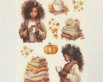 Cozy Fall Planner Stickers: African American Bujo Stickers