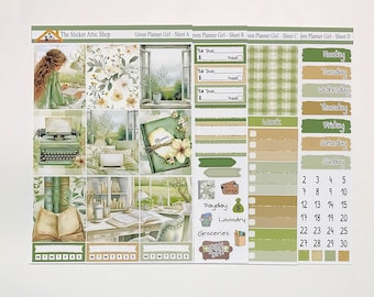 Green Planner Girl Sticker Kit: Weekly Vertical Planner Stickers