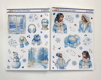 Winter First Snow Watercolor Planner Stickers, Bujo Stickers (B6 Size)