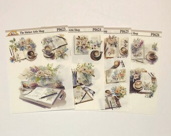 Neutral Journaling Stickers: Floral Coffee Planner Stickers