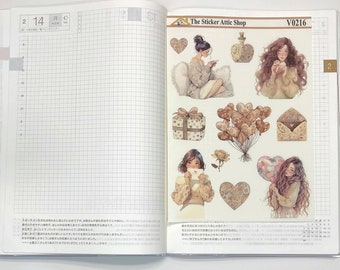 Neutral Valentine Fashion Girl Brunette V0216, Decorative Planner Stickers, Journal Planner Sticker