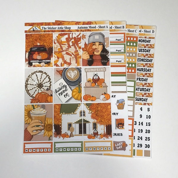 Autumn Mood Harvest Planner Sticker Kit, Fall Weekly Planner Kit, Fall Stickers, EC Vertical Life Planner, a la carte stickers