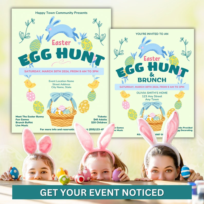 Easter Brunch & Egg Hunt Invite, Social Media Post (canva Template) - Etsy