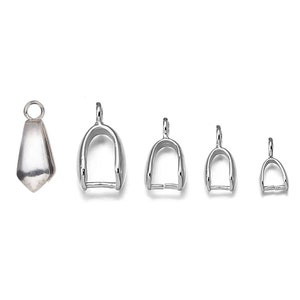 Sterling Silver Plated Pinch Bails for Earring Making, Small Medium Large Pinch Bail Clasp Findings, Fits Pendants & Beads up to 10mm wide