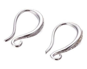 2 - 50 Curved Ear Wire Earring Fish Hooks, Sterling Silver Plated Textured Earring Hooks, Designer Bulk Findings DIY Earring Making Supplies