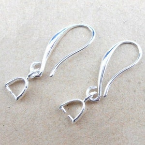 2 - 50 pcs Sterling Silver Plated Pinch Bail Earring Hooks, Curved Designer Ear Wires with Pinch Bails, Earring Making Findings Components