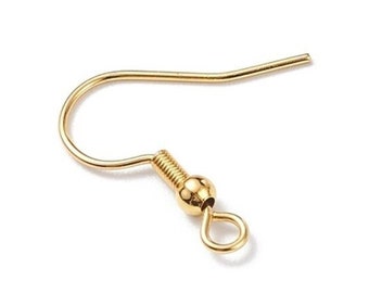 10-500 pcs 18 Karat Gold Plated STAINLESS STEEL Earring Hook French Fish Hook Ear Wire Findings, Bulk Wholesale DIY Earring Making Supplies