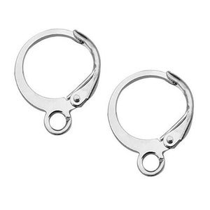 10-100 pcs Sterling Silver Plated Round Leverback Earring Hooks, 15 x13mm Silver Huggie Hoops, Lever Back Ear Wire Latch Earring Findings