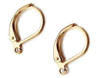 10-100pcs 24K Gold Plated STAINLESS STEEL Leverback Ear Wires, 10x15mm, Lever Back Hoop Earring Hook Findings, French Clip Earrings