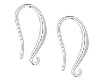 2 - 50pcs Sterling Silver Plated Curved Ear Wire Earring Fish Hooks 21 x 9 mm/ Designer Bulk Findings for DIY Earring Making Supplies