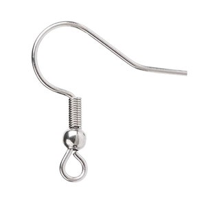 10-1000pcs Stainless Steel French Earring Hook Ear Wires with Spring and Ball, 20 x 22 mm - Hole 2mm - 21 gauge - .7mm pin - Steel Findings