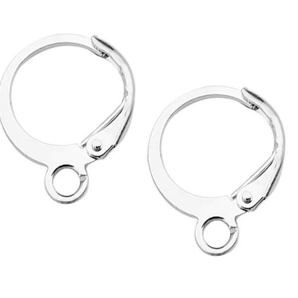 10-100pc Sterling Silver Plated STAINLESS STEEL Round Leverback Earring Hooks, 14X12mm Lever Back Ear Wire Earring Findings HYPOALLERGENIC