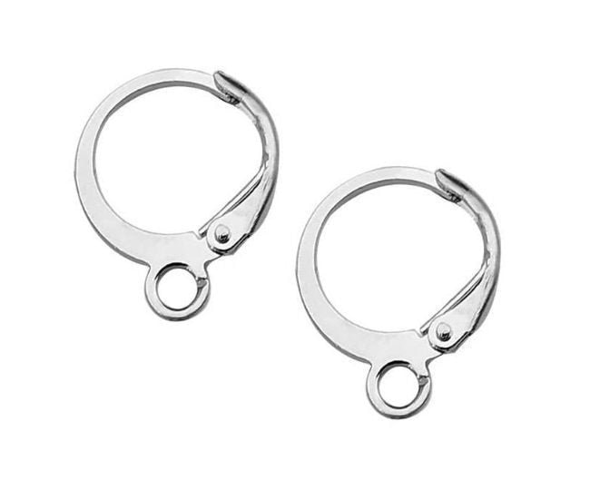 34-589-10 Sterling Silver Leverback Ear Wire, 10mm Round Bezel Cup