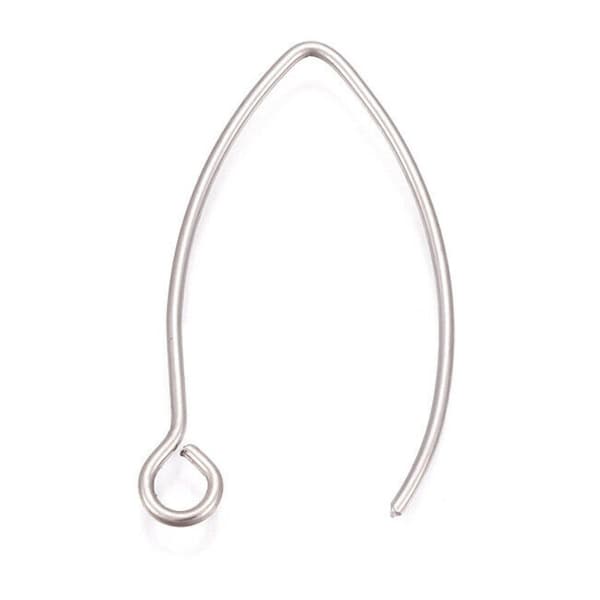 10-50pcs Stainless Steel Ear Wire Earring Hooks, 26-30mm, V Shape Marquise Curved Hoop Hammered Arc Threaders and Wire Wrap Earring Findings