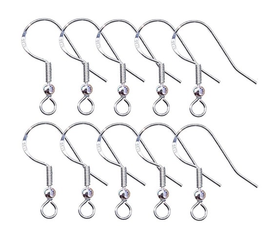 Sterling Silver Earring Hooks Real Hypoallergenic 100Pcs Ball Dot Ear Wires  + Fish Hooks Jewelry Making Supplies Findings with 100Pcs Clear Rubber