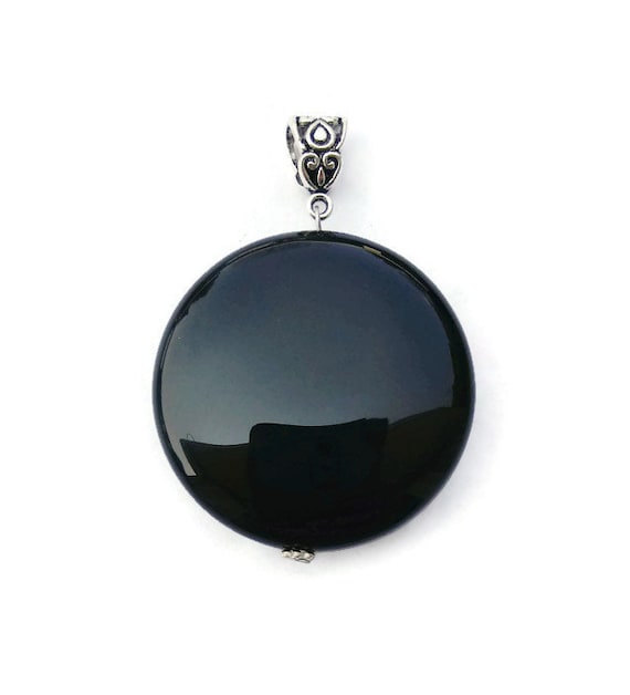 silver necklace black stone