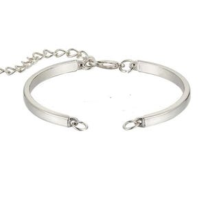 Half Finished Bangle Bracelet Blank/ Curved Bar Cabochon Connector Links/ 6.5&quot; Silver Tone/ Bracelet Component Parts Jewelry Making Findings