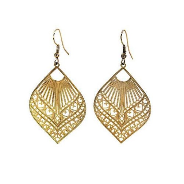 Gold & Silver Boho Filigree Geometric Earrings Rhombus Earrings with Hearts Diamond Shape Danlge Earrings Large Bohemian Statement Earrings