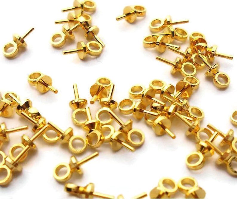 10pcs 18K Gold Plate Pearl Pendant Bails 18KGP Eye Pin Pearl Etsy