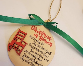 Navidad en el cielo - ornamento de madera - silla 3D, diciendo. Grabado con láser. Hecho a medida.