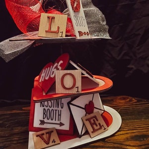 Valentine’s Day Tiered Tray Signs | Heart Tiered Tray Signs | VDay Home Decor | V-Day | February 14th | Love Holiday Wooden Signs | 3D Signs