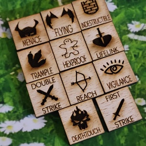 MTG Wooden Tokens For Gameplay | Magic Keyword Counters | Card Game Counters | Set of 11 Tokens