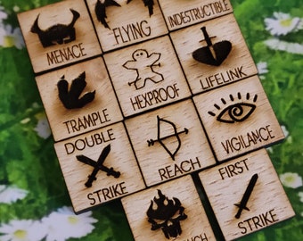 MTG Wooden Tokens For Gameplay | Magic Keyword Counters | Card Game Counters | Set of 11 Tokens