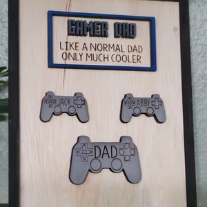 6" x 7.5" Gamer Dad Wooden Sign | Father's Day Gift | Nerdy Unique Gift | Custom Names and Controllers | Playstation | XBox | Nintendo