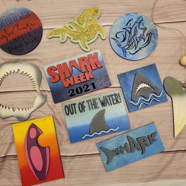 Shark Week Tier Tray Signs | Shark Tiered Tray Signs| 3D Wood Signs| Home Decor | Updated 2023 Piece