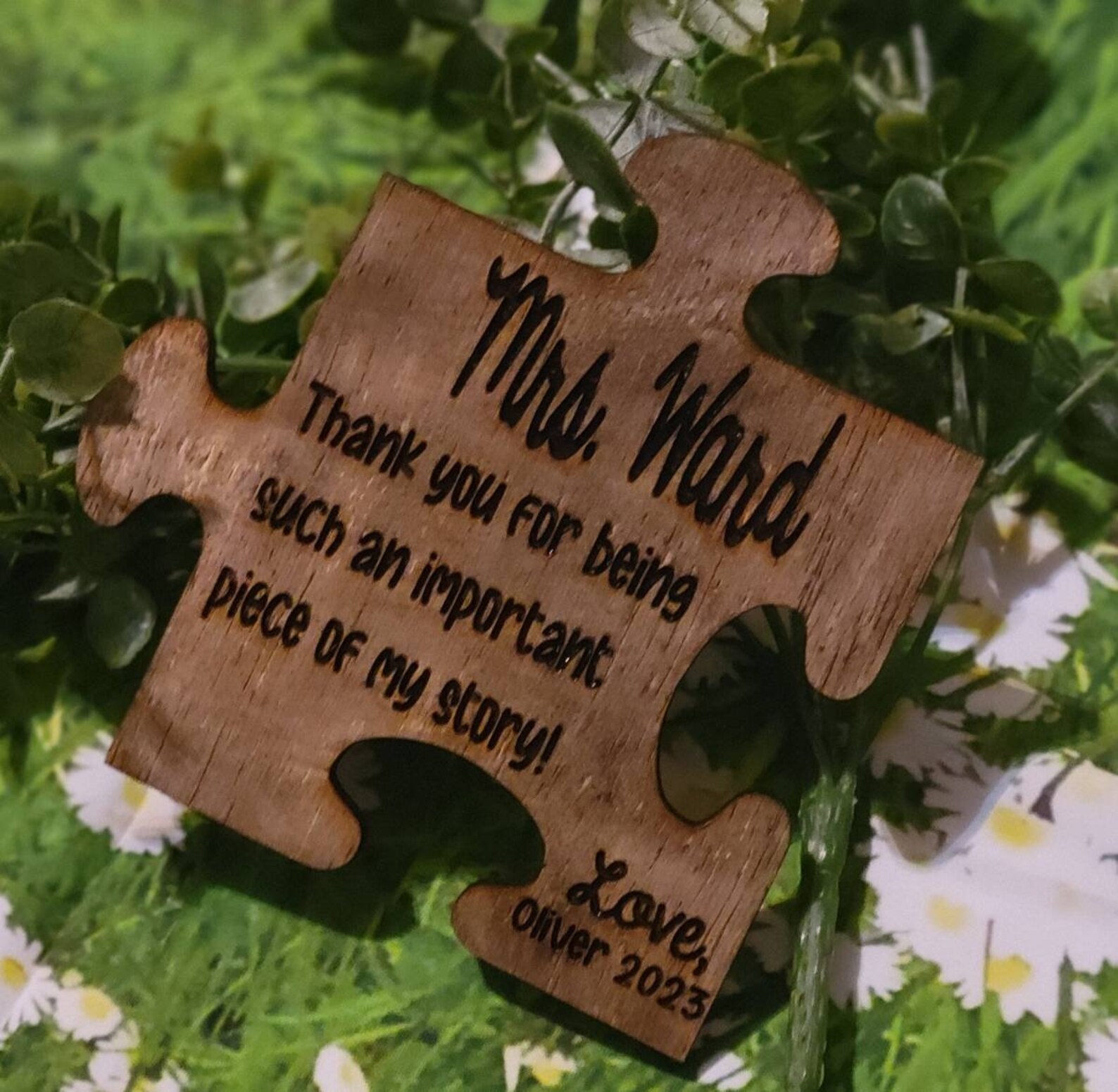 Teacher Appreciation Puzzle Piece Wooden Sign | Custom Teacher Name ...