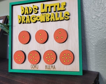 Daddy's Little Dragonballs| 6" x 6 Wooden Sign | Nerdy Father's Day Gift | Dad Present Wooden | Custom Kid Names Dragon Balls | 1 to 7 Kids