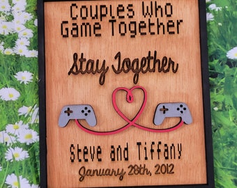 8.5" x 10" Couples Who Game Together Stay Together | Video Game Anniversary Gift | Gamers | Couple Gift | Custom With Names