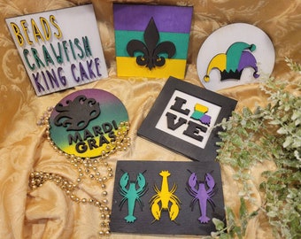 Mardi Gras Tier Tray Signs | Louisiana Decor | Bourbon Street | Fat Tuesday Tiered Tray Signs | 3D Wood Signs | Home Decor | Laser Signs