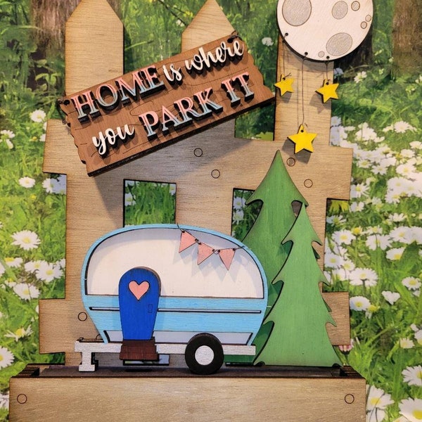 Camper | Home Park It | Interchangeable Fence | Holidays and Seasons | Summer Home Decor | Hanging Fence Interchangeable | Wooden Decor