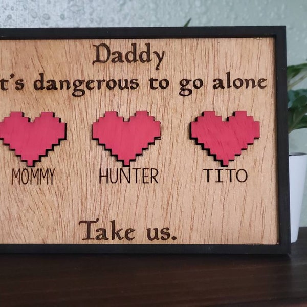 Daddy's Zelda 7" x 5" Wooden Sign | Nerdy Father's Day Gift | Dad Present Wooden | Custom Kid Names Gamer Hearts | 1 to 6 Kids