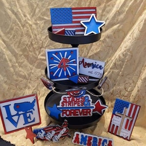 Patriotic Tiered Tray| 4th of July Tiered Tray| Red White and Blue Tiered Tray | America Tiered Tray | Wood| Laser Cut