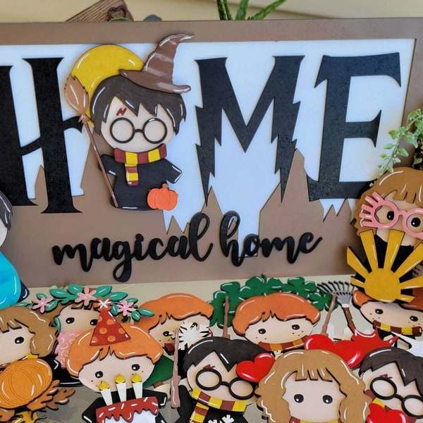 Letrero de madera intercambiable de mago mágico para HOGAR / Días festivos / Estaciones / Letrero de madera para regalo / Decoración del hogar / HOGAR INICIO mágico