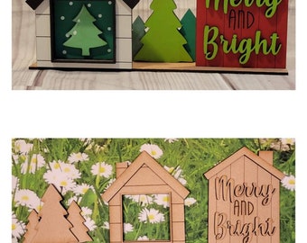 DIY or Finished | Christmas Interchangeable Standing Holiday Houses With Base | 2 or 3 House Option | Mini House for Tiered Tray or Decor