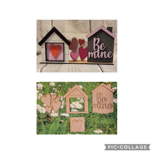 DIY or Finished | Valentine's Day Interchangeable Standing Holiday Houses With Base | 2 or 3 Option | Mini House for Tiered Tray or Decor