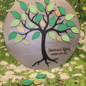 Custom Round Wedding / Shower Guestbook Alternative | Wooden Sign Tree of Life | Personalized Wedding Date | Laser Engraved | Custom Made