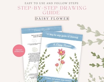 Blumen Zeichnung Anleitung | Wie man eine Blume zeichnet | Digitale Schritt-für-Schritt-Anleitung zum Zeichnen als PDF | Anfänger-Zeichenanleitung | Kunstbuch | Wie zeichnet man