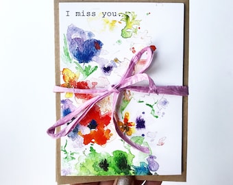 Postkarte - I miss you - I miss you postkarte - Aquarellkarte - I miss you card - Karte - Blumenkarte - Aquarell Blumen