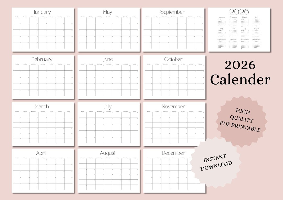 2026 Printable Calendar | Minimalist Monthly Calendar | Simple Black ...