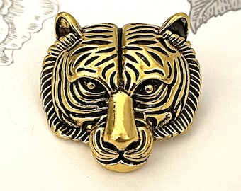 Tiger Brooch pin in gold tone, Leopard brooch pin