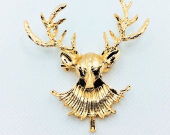Adorable Deer Antler in Gold Tone Brooch pin